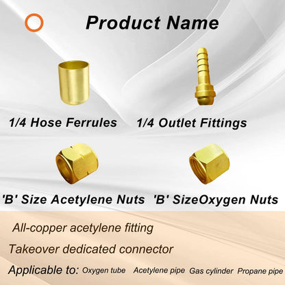 24PCS 1/4" ID Torch Hose Repair Kit for Oxygen & Acetylene 1/4 inch, Brass
