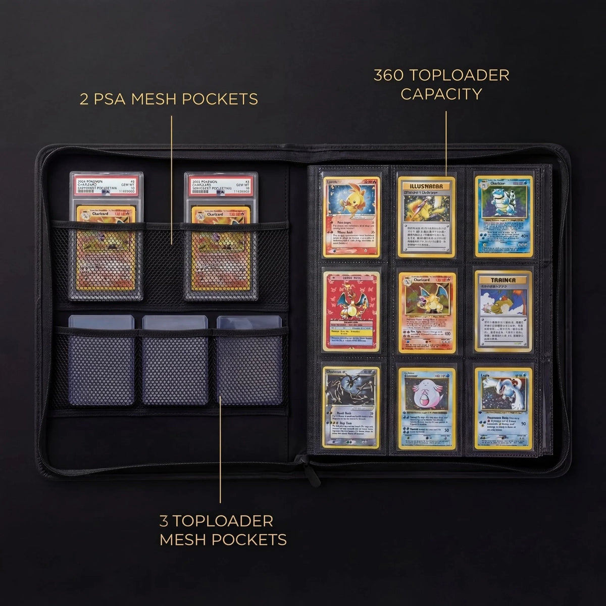 Deck Fort Toploader Binder 9 Pocket Holds 360 2.5 x 3.5 inches, Black