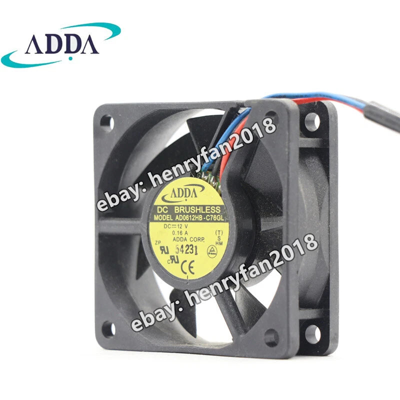 ADDA Fan AD0612HB-C76GL DC 12V 0.16A 60*60*20mm 3Pin Brushless Case Cooling Fan