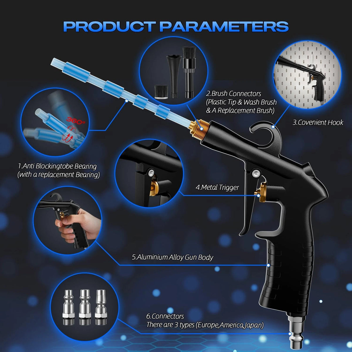 BRNMLD Car Cleaning Gun Detailing Interior Dryer Air Blow Gun, High Blue