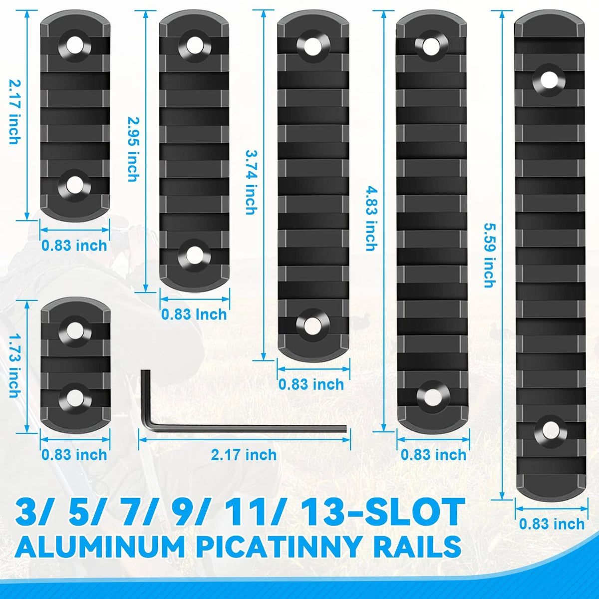 REERON Single Picatinny Rail Section Adapter 6 Pack 3 5 7 9 11 13 Slot Black