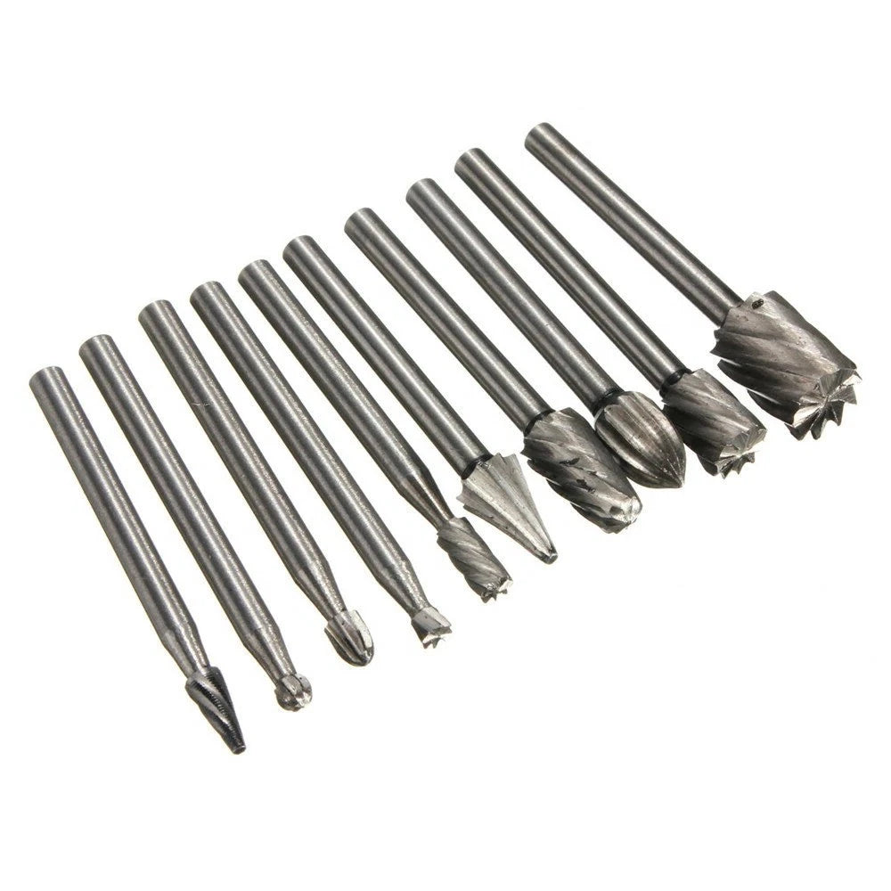10Pack 1/8in Shank HSS Rotary Burr File Rasp Drill Bits For Wood Stone Carving