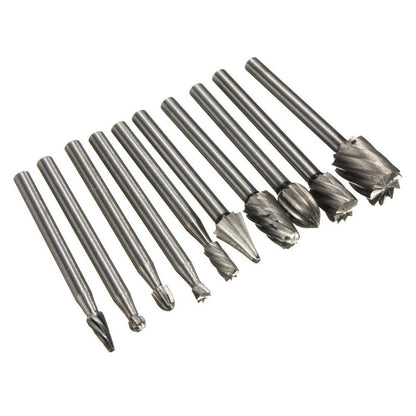 10Pack 1/8in Shank HSS Rotary Burr File Rasp Drill Bits For Wood Stone Carving