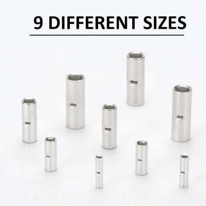kuosbiu 100 PCS Non-Insulated Butt Connectors Kit, AWG 22-16 BN1.25, Silver