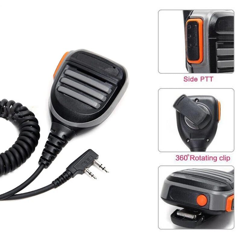 2-Pin Waterproof Radio Speaker Mic for Kenwood TYT Baofeng 2-Way Walkie Talkie