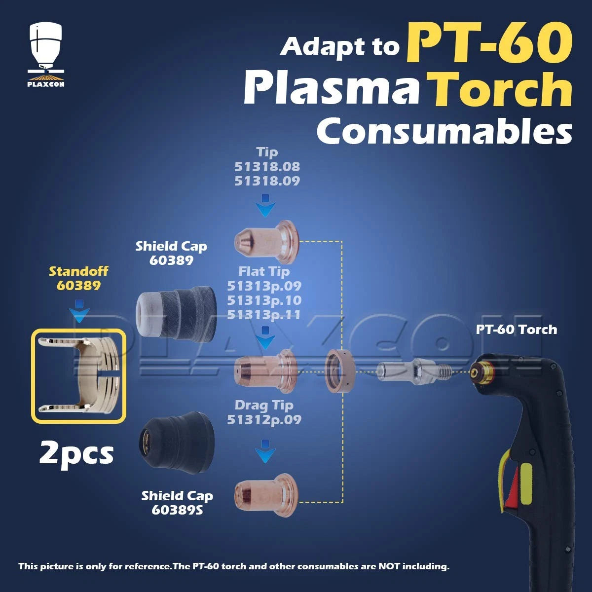 PLAXCON 2pcs PT60 IPT-60 Plasma Torch Double Pointed Spacer Guide 60432...