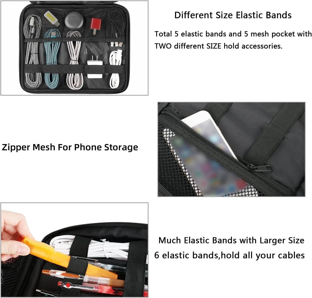 MATEIN Cable Organizer Bag, Large Travel Storage Bag Large, Antique Black
