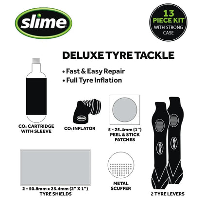 Slime 20495 Deluxe Tire Tackle: Bike Tube Repair & Inflation Kit Bike, Black