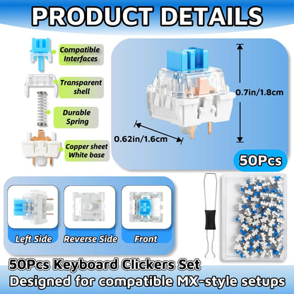 Kevvnza 50 Pcs Blue Clicky Mechanical Keyboard Switches with Switch