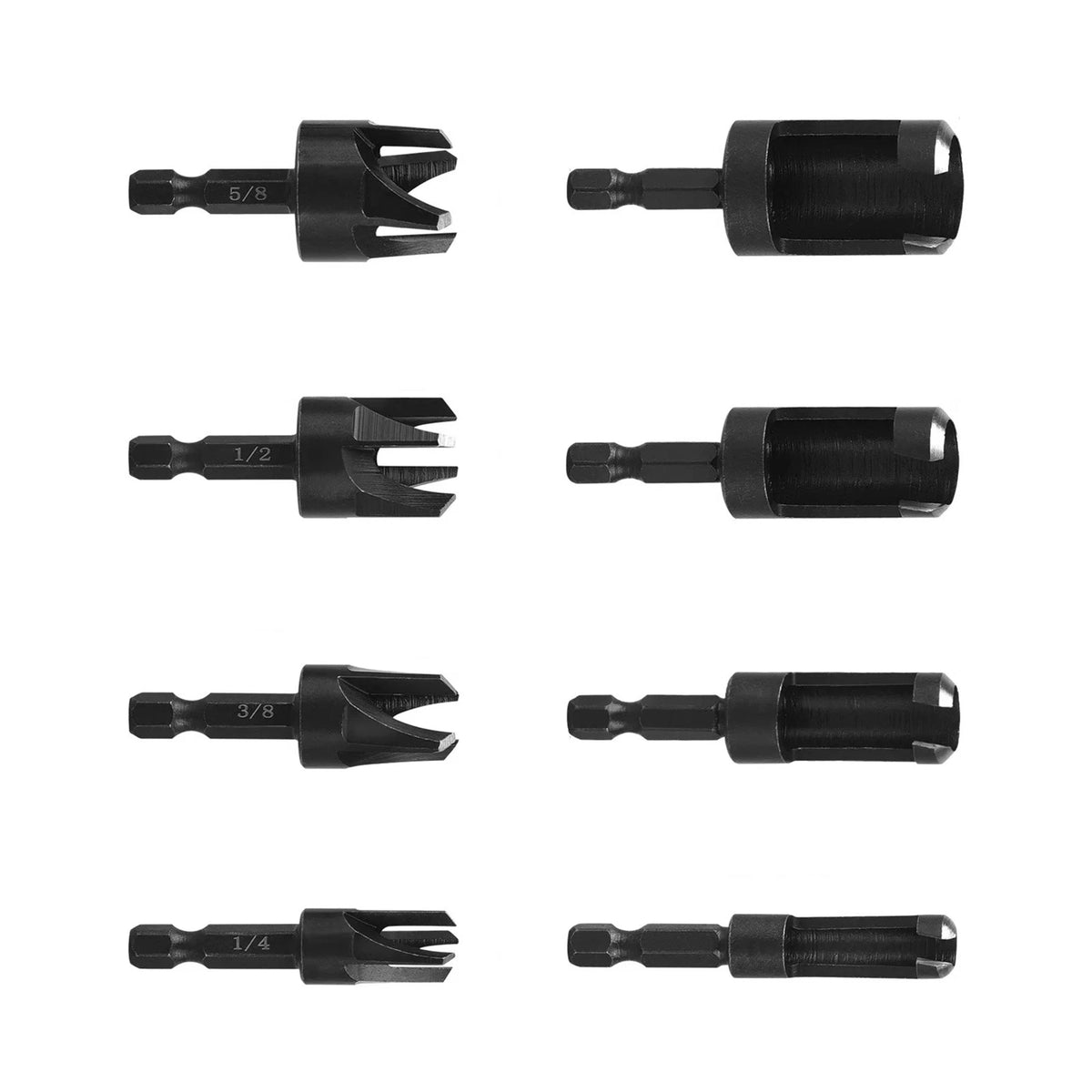 8 x Straight/Tapered  1/4" Hex Quick change shank Wood Plug Cutter Drill Bit