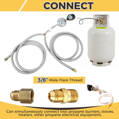 5 Feet Y-Splitter Low Pressure Propane Regulator Double Braided Hose Black