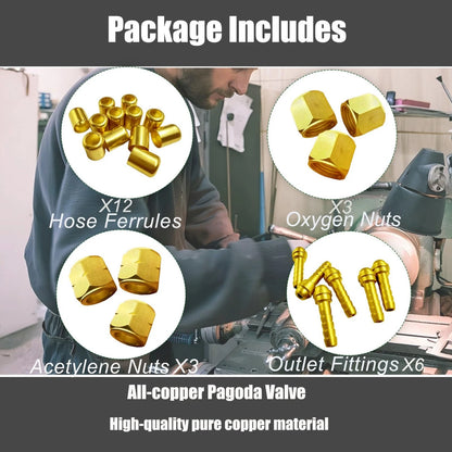 24PCS 1/4" ID Torch Hose Repair Kit for Oxygen & Acetylene 1/4 inch, Brass