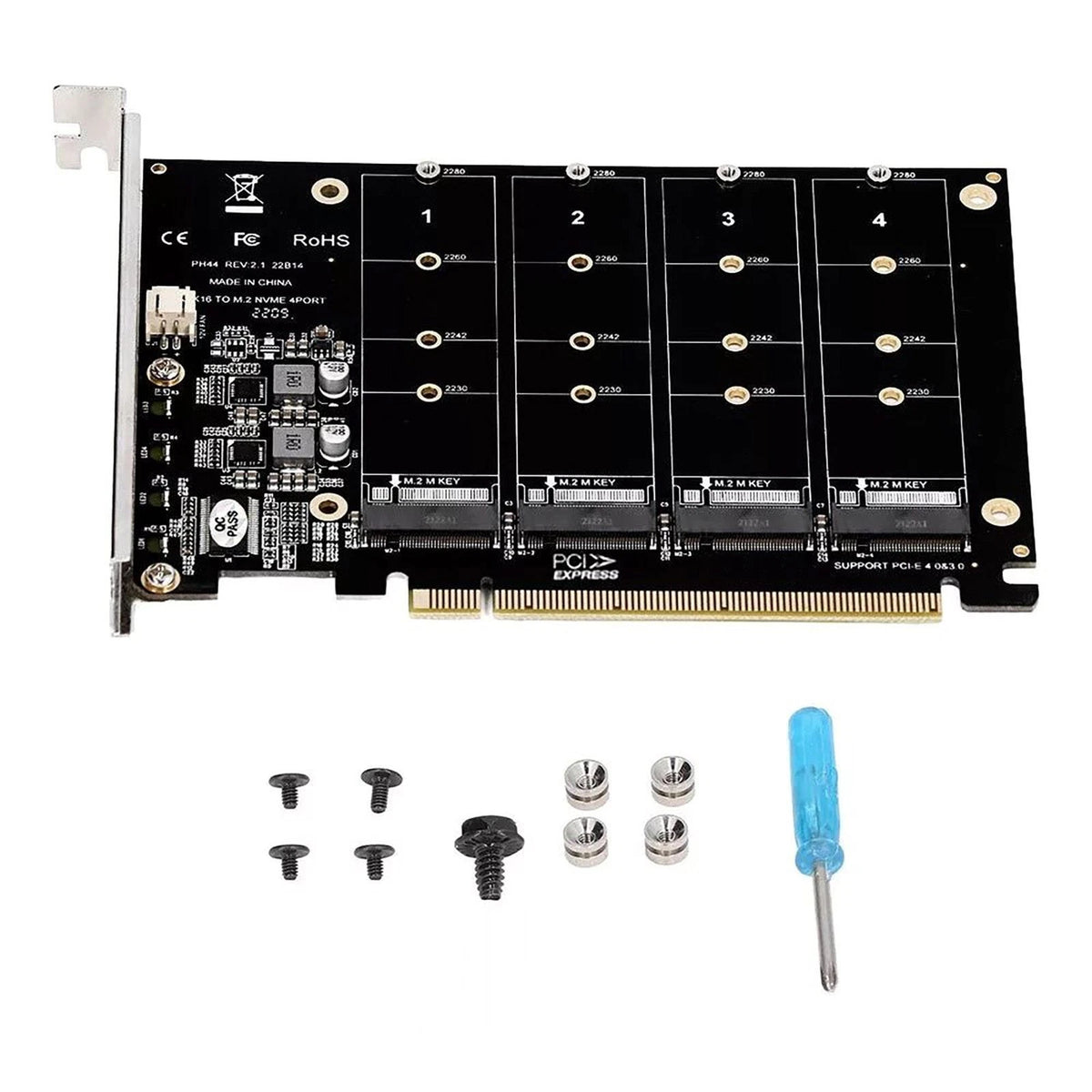M.2 NVME SSD To PCIE X16 Adapter 4 Port NVMe To PCI-e Host Expansion Card Kit