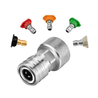 Garden Hose to Pressure Washer Quick Connect Kit 3/4" GHT 1/4" Adapter 5 Nozzles