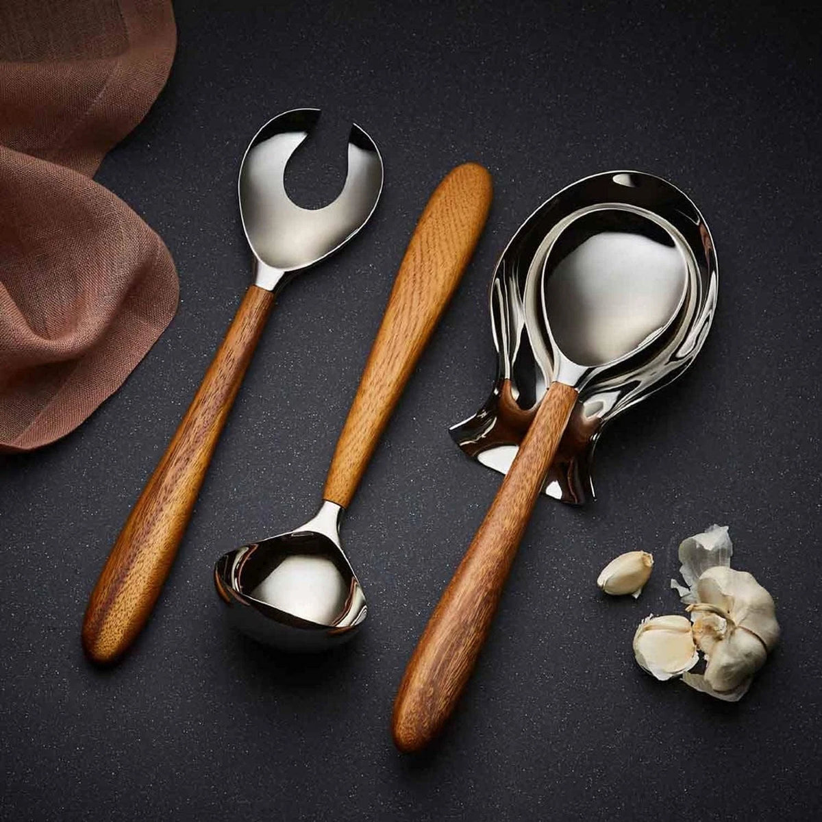 nambe Curvo Serving Fork | 13 Inch 1.2" H x 3.9" L x W, Brown