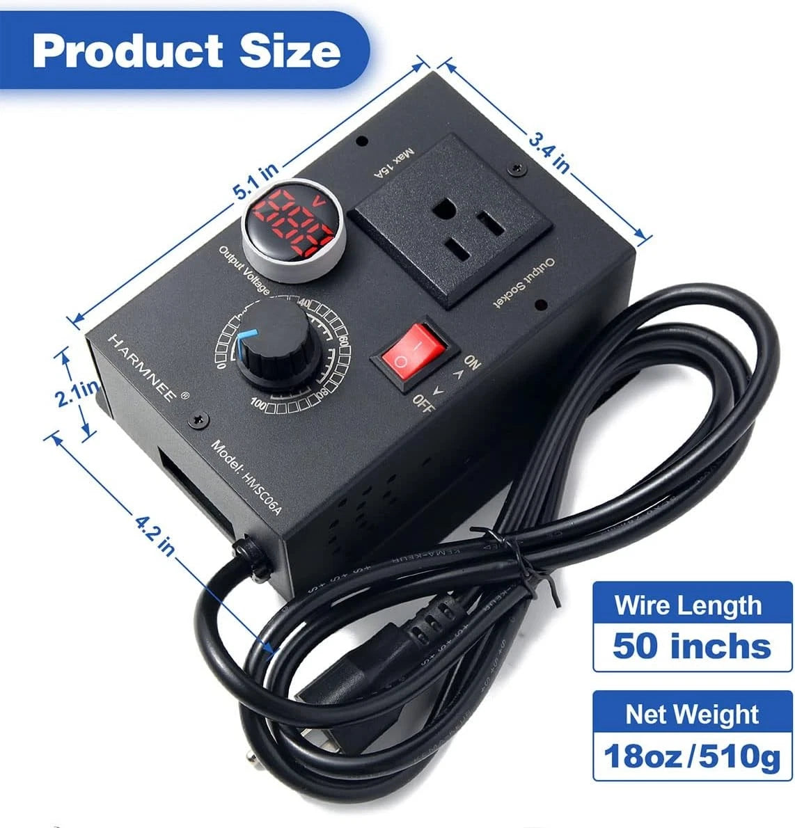 AC Motor Speed Controller 110-120V / 10A Rated / 15A Max, Electronic Black