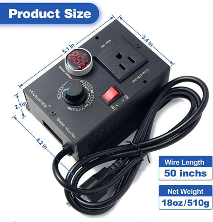 AC Motor Speed Controller 110-120V / 10A Rated / 15A Max, Electronic Black