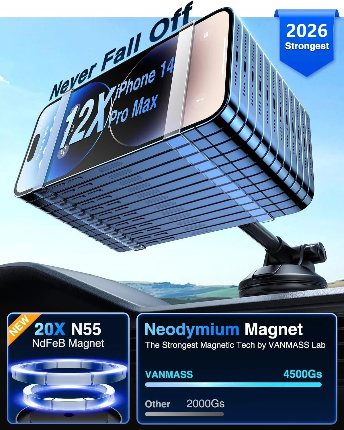【Military-Grade】VANMASS for MagSafe Car Mount【Upgraded Compact, Black