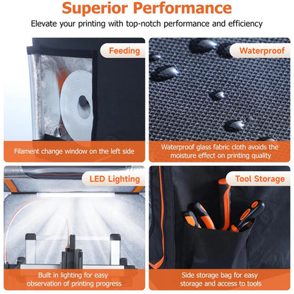 YOOPAI 3D Printer Enclosure with LED Light, 4-For Kobra3, Black and Orange
