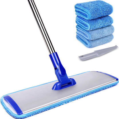 18" Professional Microfiber Mop Floor Cleaning System, Flat 18 inch, Blue
