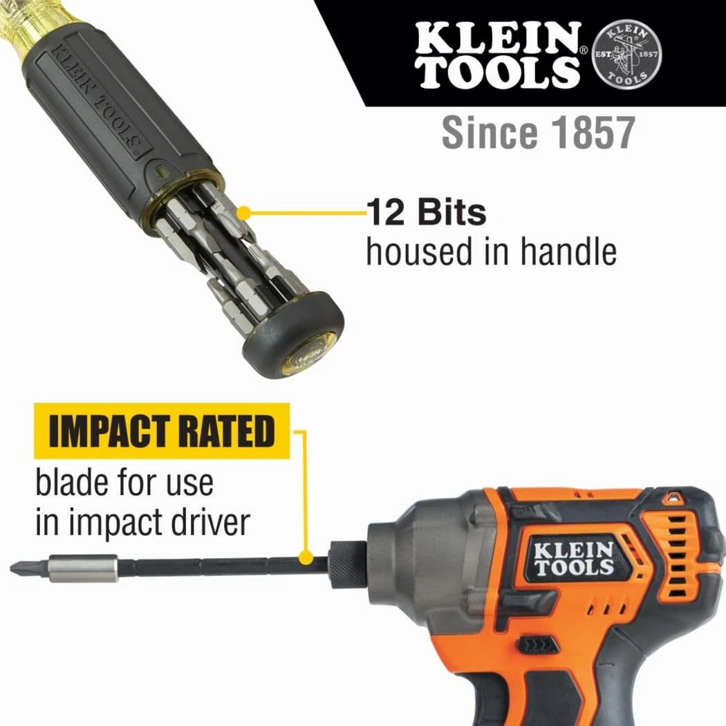 Klein Tools 32303 Multi-Bit Screwdriver/Nut Driver, 14-in-1, Black/Yellow