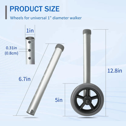 Zantle Universal Walker Wheels Replacement - 5 Inch, 5 inches, Grey