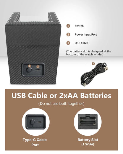 Watch Winder for Automatic Watches: Black Carbon Fiber Leather