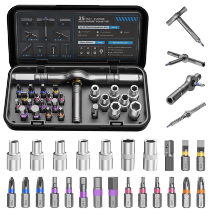 Kingsdun Magnetic 25 in 1 Ratchet Screwdriver Set, S2 Steel Bits with Black