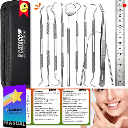 G.CATACC 10 Pack 11 Piece Set, 10 Dental Tools Set With Case - Black