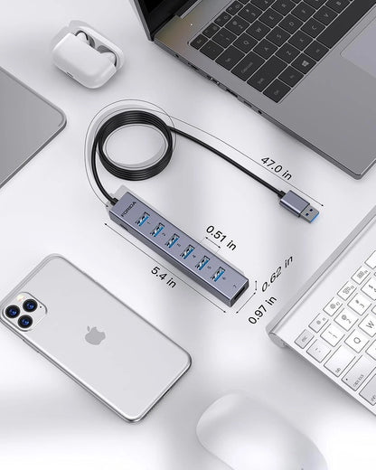 FORIDA USB to Hub Long Cable, 8 Ports 3.0 Adapter with 7 47IN