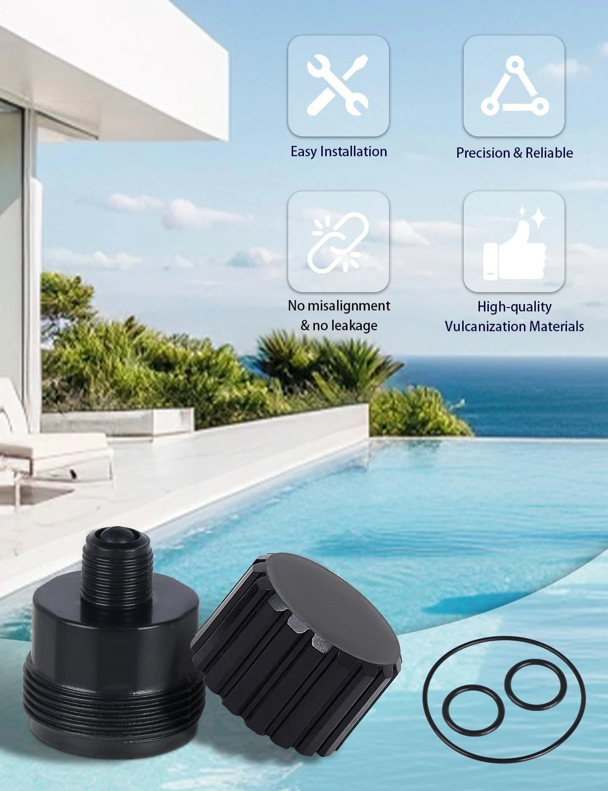 Gotorido 3 Piece Replacement Valve Rebuild Kit for 2-Port/3-Port Pool Black