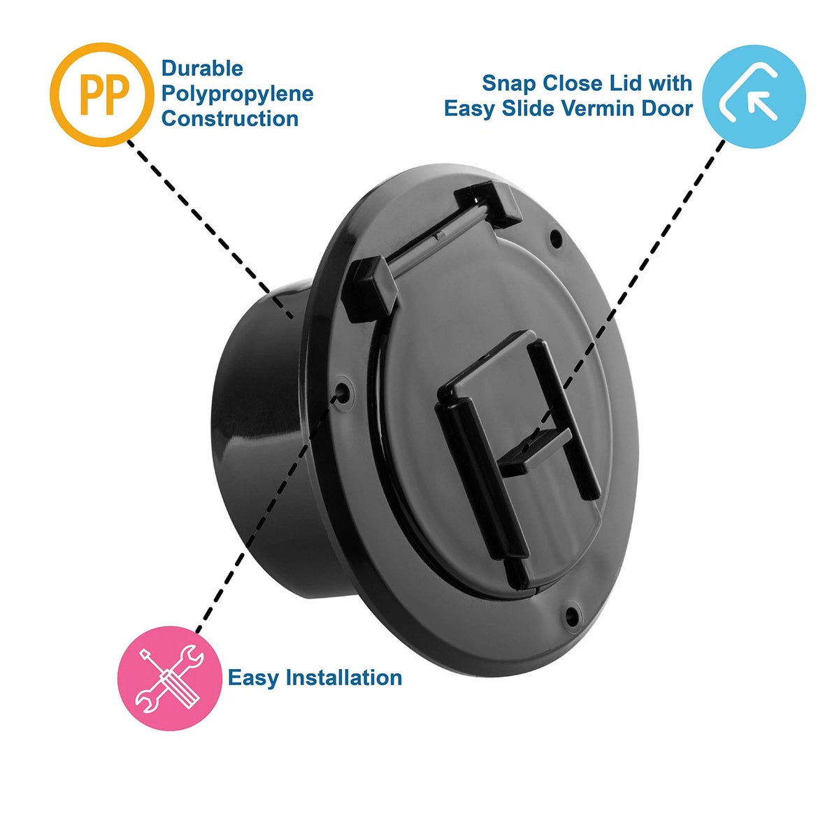 Halotronics RV 4 1/4-inch Round Electrical Cable Hatch for 4 1/4-Inch, Black