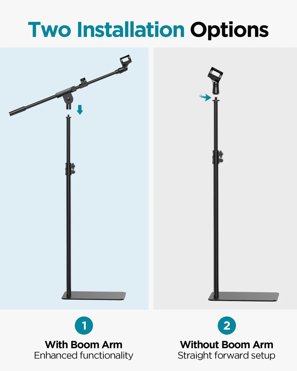 InnoGear Mic Stand Floor, Boom Arm Floor Microphone Height Black