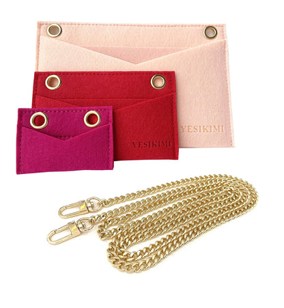YESIKIMI 1 Set(3pcs) Felt Purse Organizer Insert with Chain Conversion Pink