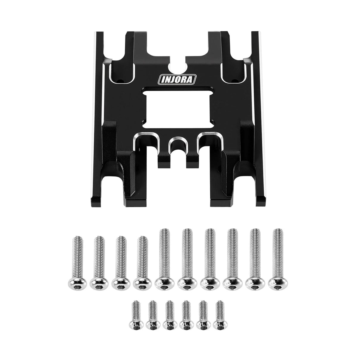 INJORA Aluminum Skid Plate Transmission Mount 17g 1/18 scale, Black