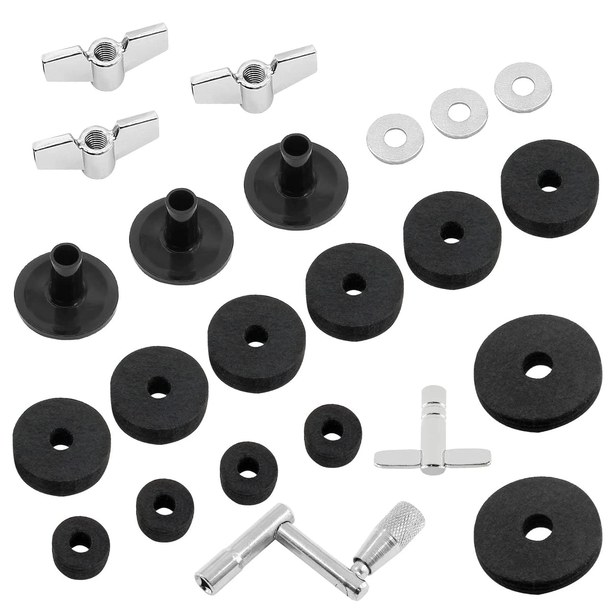 Biaungdo 23 Pcs Cymbal Replacement Accessories Set - Felts, 24 Pieces, Black