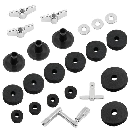 Biaungdo 23 Pcs Cymbal Replacement Accessories Set - Felts, 24 Pieces, Black