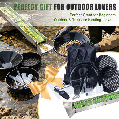 18pc Gold Panning Kit with Mini Folding Sluice Box, Complete Black