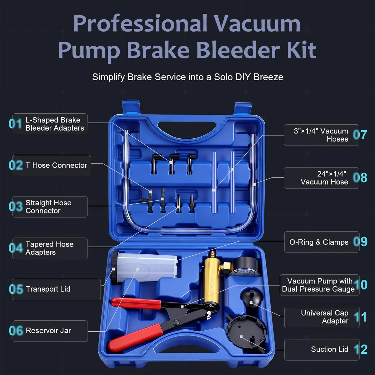 ZEAJSRU Handheld Vacuum Pump Brake Bleeder Kit with Pressure Gauge, Brake...