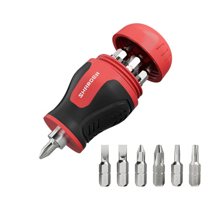 SHARDEN 8 in 1 Stubby Multi Screwdriver with 6 CRV Bits Standard, Red