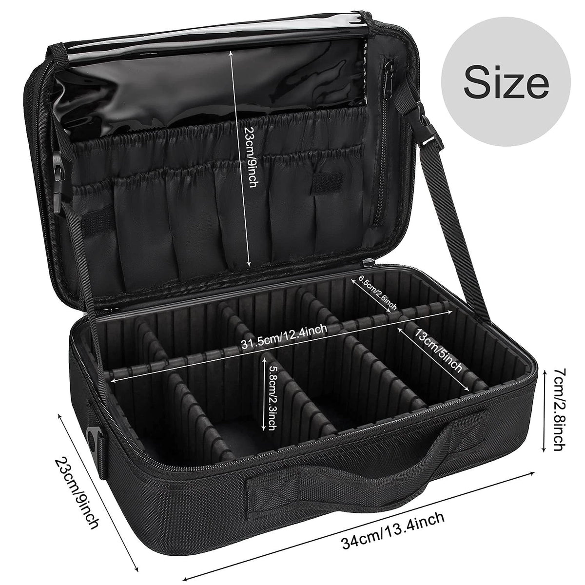Relavel Makeup Bag Travel Train Case 13.8 inches Large Medium, m Black