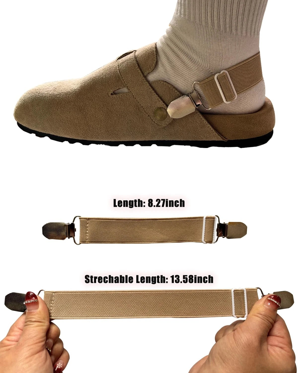 BitsFans Elastic Shoe Straps for Birkenstock Clogs Men and Ajustable, Khaki
