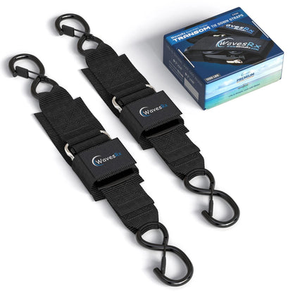 WavesRx Premium Boat & Jet Ski Trailer Transom Tie Down Straps 2"x24", Black