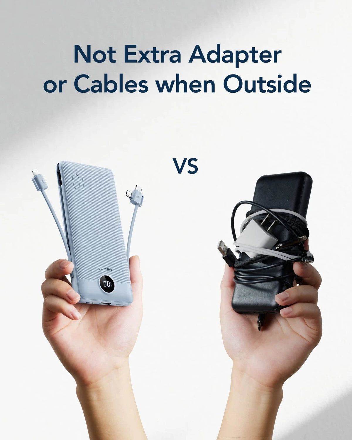 VEGER Portable Charger for iPhone Built in Cables and Wall Plug, D Blue