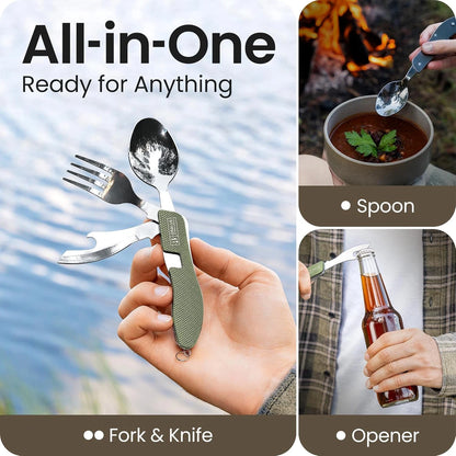 Orblue 4-in-1 Camping Eating Utensils, 2-Pack - Portable 2-PACK Olive Green