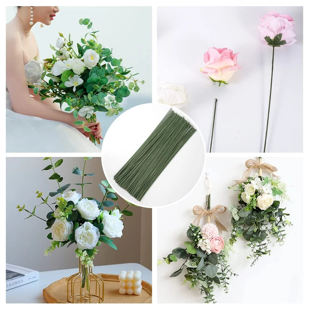60 Pack Floral Stems Wire for Paper Flower 2 Gauge 2 Green, Green