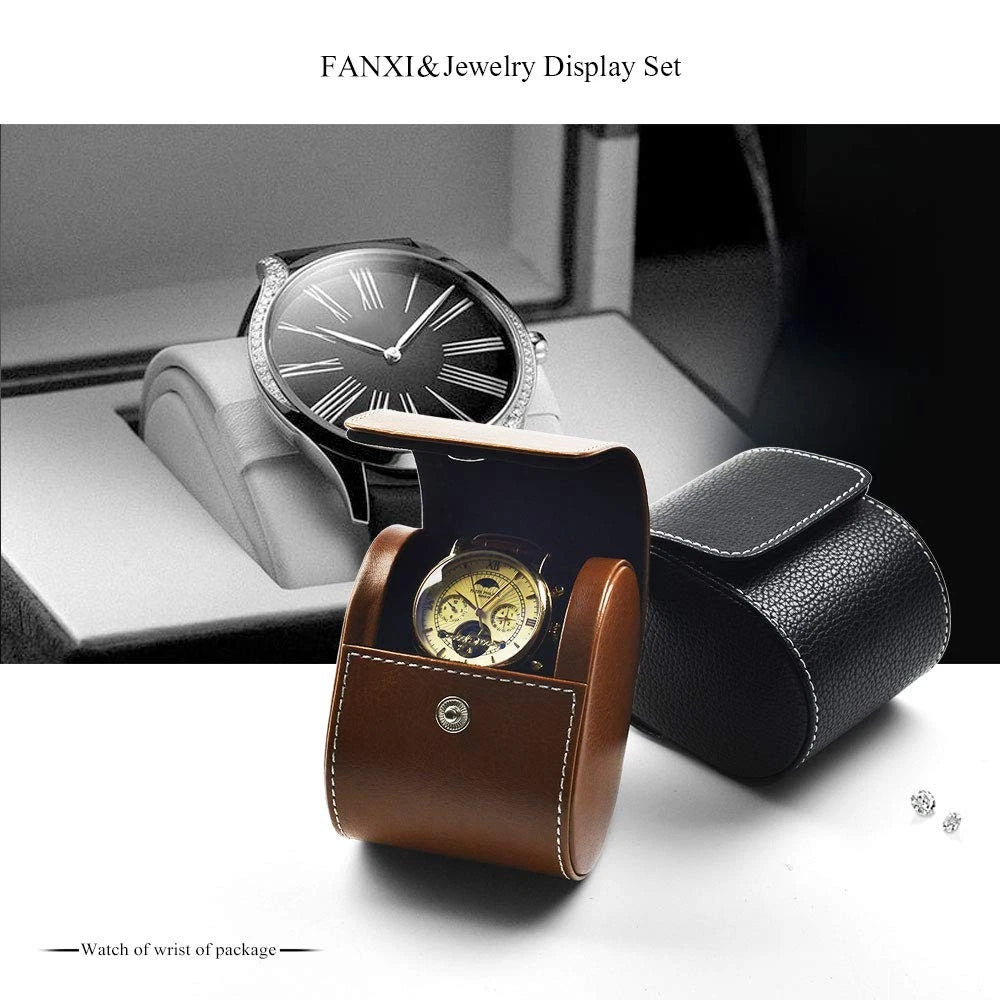 Oirlv Luxury Leather Watch Storage Box Travel Single Case Brown