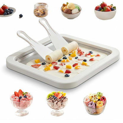Rolled Ice Cream Maker Kit, Stainless Steel No-Electricity normal, WHITE