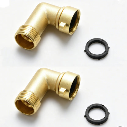 Brass 2pcs 90° Garden Hose Elbow Connector 3/4" Washers Outdoor RV Faucet Camper