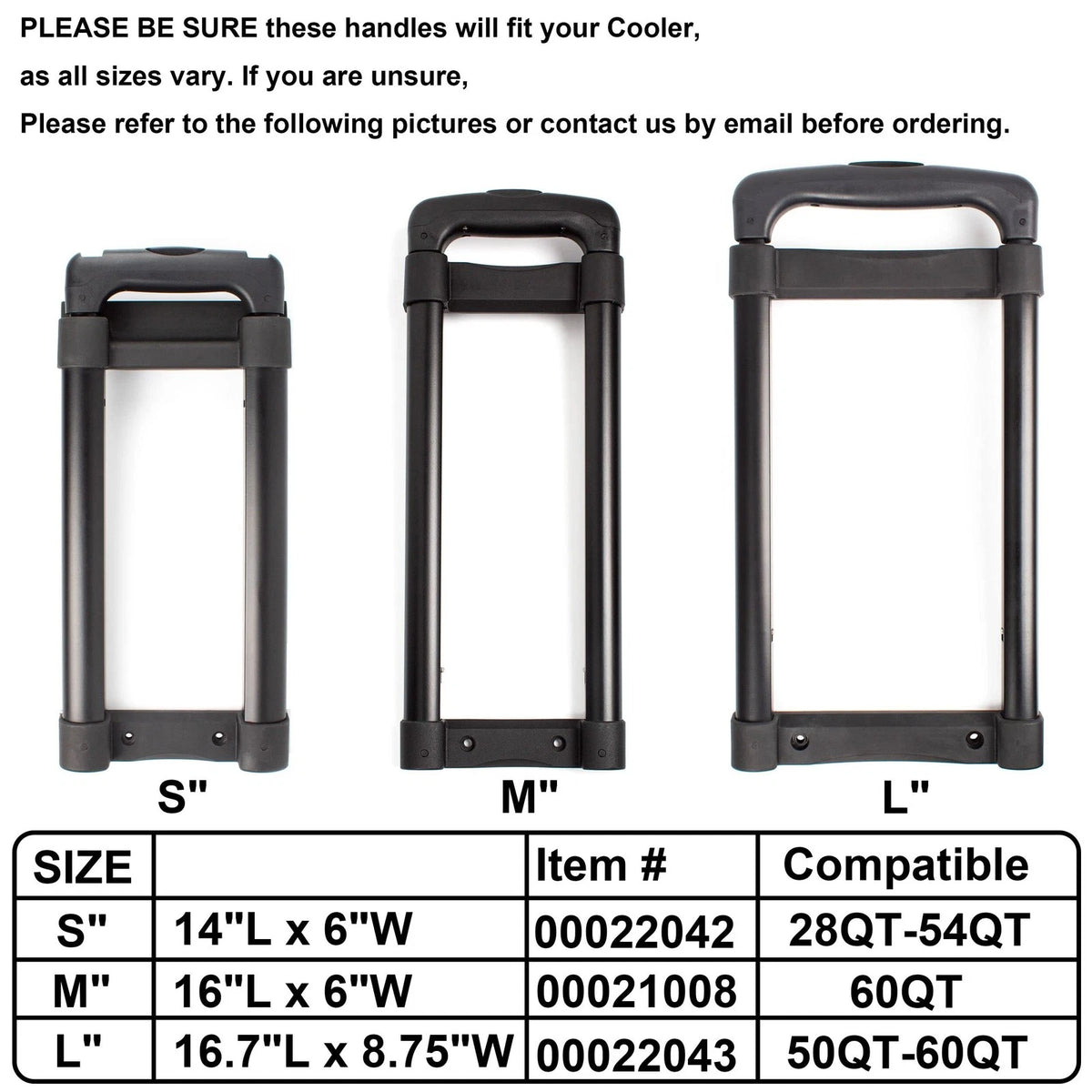 Cooler Replacement Telescoping Handle for 28QT-54QT Coolers, Compatible Black